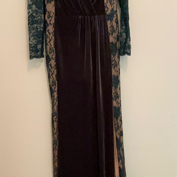 JJs House, NWT, slate blue velvet gown, with long lace sleeves - Picture 2 of 8